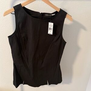 NWT Josie Natori Black Textured Sleeveless Blouse Peplum Size 12